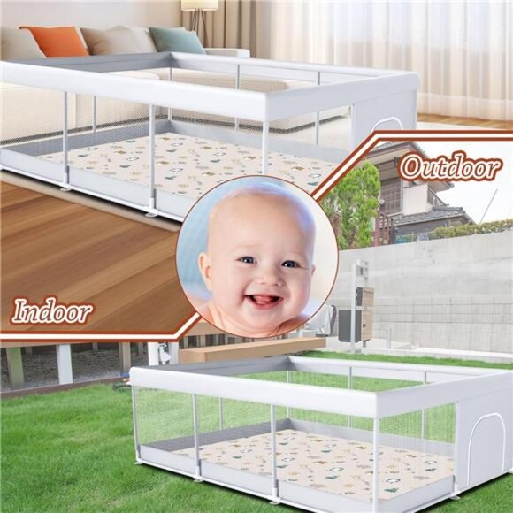 Baby Playpen with Mat 74" x 50" Large Play Yard Playpen for Babies and Toddlers - Picture 7 of 8